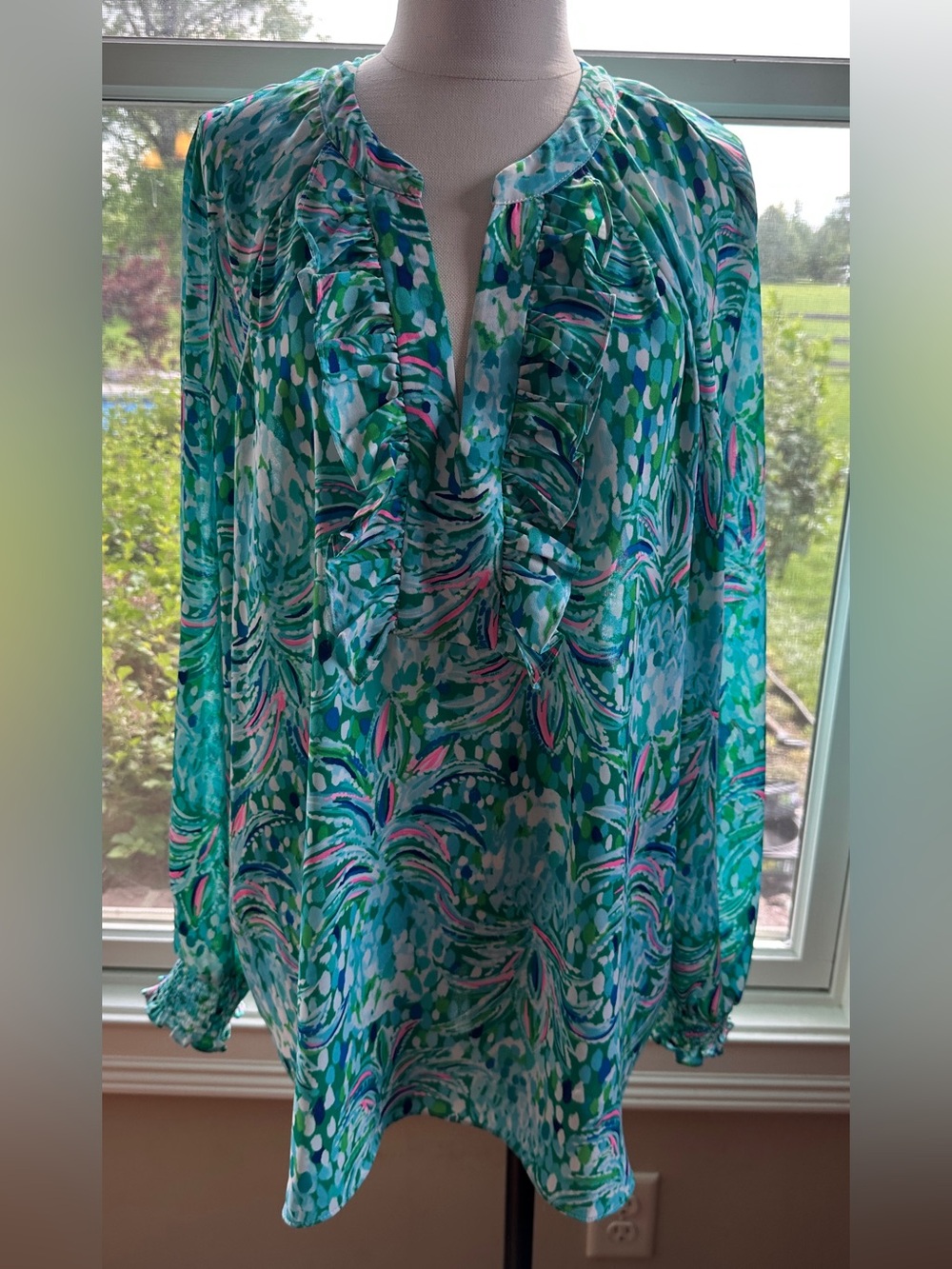 Lilly Pulitzer Angelika Ruffled Blouse, Pineapple of my‎ Eye, Size XL